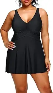 [Holipick] Women One Piece Plus Size Swim Dress Swimsuits with Skirt Women Tummy Control Bathing Suit Swimdress with Shorts