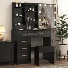 Dressing Table With 6 Drawers LED Mirror Set Makeup Desk Vanity Table And Stool