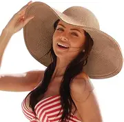 [VASANA] Women Floppy Wide Brim Straw Hat Lady Foldable Roll up Summer Beach Hats Sun Cap for Travel Outdoor Daily (Light Cafe)