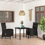 3 Piece Garden Dining Set with Cushions Black, Garden Furniture Sets
