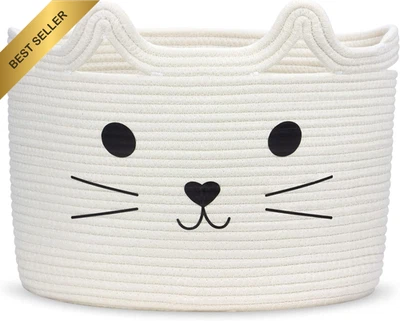 Woven Rope Cat Toy Storage Basket Foldable Laundry Hamper