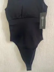 Mooslover Black Ribbed Bodysuit XS UK 4-6 Seamless Square Neck Tummy Control Fit