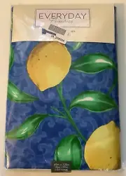 Everyday Luxuries Blue Yellow Lemons 60inx120in Oblong Vinyl Tablecloth