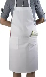 144pcs White Bib Apron, 2 Pouch 1 Pen Pocket, Restaurant Waiter Server BAPWHx144