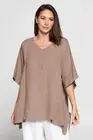 HLT248 Mocha 1X NWT Match Point Linen Shirt Tunic Pull Over Kimono Plus Brown