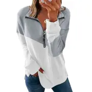Womens Casual Hoodie Zip Up Sweatshirts Long Sleeve Drawstring Pullover Tops Shirts- Gray