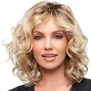 Blonde Wigs for Women Weave Curly Middle Part Wig Medium Length Light Golden Synthetic Hair 16 Inch Women's Fashionable Design Women Synthetic Brown