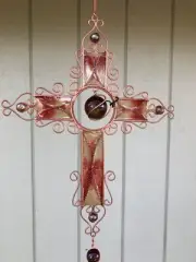 Wind Chime, Sun Catcher, cross, stained glass look, copper look, KF32235