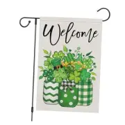 Louise Maelys St Patrick's Day Garden Flag Shamrock Clover Gnome Green Hat