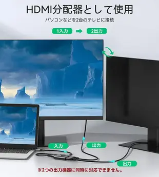 【日本代購】HDMI 切換器 [4k@60hz] HDMI 分配器，GANA 雙向 HDMI 選擇器 1 輸入 2 輸出/2 輸入 1 輸出手動 HDMI 切換器兼容 Xbox PS5/4/3 DVD 播放器 Fire Stick（黑色）