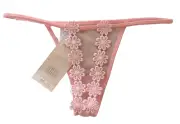 VINTAGE NWT Mervyns Floral Open Back Pink Thong Panties 6 / Medium