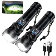 Rechargeable Flashlights 990,000 High Lumens - 2 Pack, Super Bright 12 Black