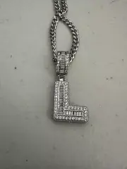 Iced Baguette Initial Letter L Pendant W/ CHAIN 24” Free Shipping