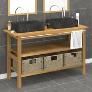 Bathroom Vanity Cabinet with Black Marble Sinks Solid Wood Teak vidaXL
