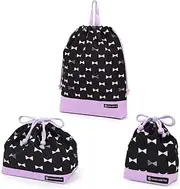 NU605500 Drawstring 3-Piece Set, Water Repellent Fabric, Gymnastics Clothes Bag, Lunch Bag, Cup Bag, Ribbon Silhouette, Change of Clothes, Lunch Bag, Small Items, Kids, Cute,