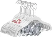 Wellong Baby Clothes Hangers with Clips, 14 Packs Kids Velvet Clothes Hangers, Heavy-Duty Childrens Hangers, Storage Organizer Clothing Hangers for Shirts, Pants, Skirts, Dresses, Jackets, Coat White