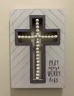 Mordern Farmhouse Rustic PRAY MORE WORRY LESS Wooden Beads Cross Plaque Decor