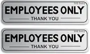 2 Pack Employees Only Sign Stickers 9"x2.5", Metal like Brushed Silver, Back Adhesive, Waterproof and Fade Resistant Vinyl, for Business Door Wall Signboard Office Store Restroom
