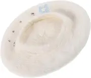 [FOMIYES] Beret Hat Women Adorable Bow Plush Imitation Wool Cozy Bucket Hat Fuzzy Beret Warm White