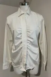 NWT TALBOTS Shirt Women Button Up Blouse Top Long Sleeve White Ruched 16