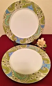 ECHO Design New York Turquoise, Lime, White Paisley Rim 10.75" Dinner Plates
