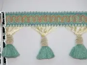 30 Yards - 3" Delightful Tassel Fringe Trim Light Gold Sea Green Wholesale