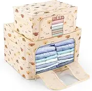 AwObEpl 2Pcs Clothes Storage Bins with Metal Frame 24L 66L Stackable Storage Container Foldable Clothing Storage Bags with Zipper Clear Windows Non Woven Fabric Closet Organizers for Clothes