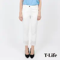 在飛比找Yahoo奇摩購物中心優惠-T.Life 自信優雅蕾絲拼接素色七分褲(3色)