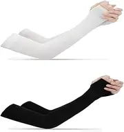 [Vilbocr] 2 Pairs UV Protection Arm Sleeves Women's Arm Sleeves -Ice Silk Arm Cooling Sleeves Tattoo Cover Up （Black，White）, Black and White, white