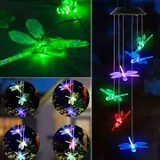 Solar Wind Chimes Dragonfly Color-Changing LED Hanging Lamps Light Garden Decor