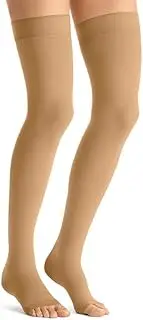 JOBST Opaque Compression Stockings, 30-40 mmHg, Thigh High, Silicone Dot Band, Open Toe, Honey, X-Large