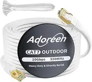 Adoreen Cat 6E Cat 7 Outdoor Ethernet Cable 300 FT White, High Speed Shielded Network Cable, S/FTP, POE, 26AWG OFC, Heavy-Duty Waterproof Direct Burial Cat 6A Internet Cable RJ45 LAN Cord+Ties-OD