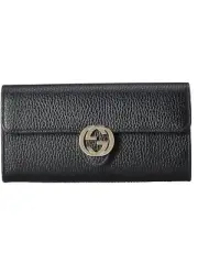 Gucci Interlocking GG Hardware Dollar Leather Long Wallet, Black
