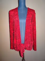 Chico's Travelers Red Black Paisley Tie Front Cardigan Jacket Size 2 (L) NWT
