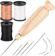 [NIPUAEGO] 1Set Leather Sewing Thread Kit, 3 Spool 80 Yards Nylon Waxed Thread and Needle Set with 7 Needles for Home Leather Bags Sofa Repair and Sewing
