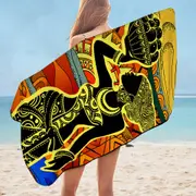 African Woman in Black and Yellow Microfiber Beach Towel