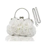 Nevenka Roses Clutch Purse Satin Money Clip Evening Handbag-White