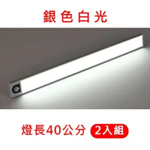 【Life shop】免鑽孔超薄LED感應燈40cm/2入組 自然光/白光/黃光(小夜燈 走廊燈 手電筒 壁燈)