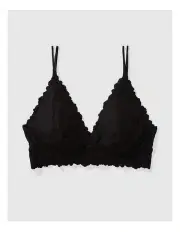 [Aerie] Show Off Rosey Lace Padded Plunge Bralette in True Black