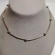 Solid STERLING 925 SILVER 16" Snake Chain Necklace Station Bead MILOR Italy 9.0g