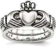 [JewelryWeb] Stainless Steel Polished Artisan Oxidized Love Loyalty Friendship Irish Claddagh Celtic Trinity Knot Double Hinged Ring Statement-Ring for Women