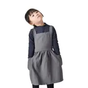 Catzon Girls Linen Cotton Apron Adjustable Bib for Cooking Painting-Grey
