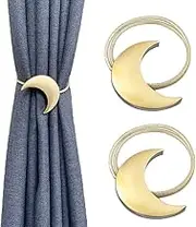 Magnetic Curtain Tiebacks Alloy Moon Curtain Holdbacks Silver/Gold Curtain Tie Backs Curtain Clips Ropes -Set of 2