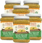 Pride Of India - PACK of 6 - Indian Split Yellow Mung Lentils - Protein & Fiber Rich Moong Dal, 3 Pound Jar