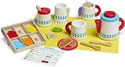 Melissa & Doug Wooden Steep & Serve Tea Set (Pretend Play, All-Wood Tea Service, Brightly coloured Tags, 30.48 cm H x 38.1 cm W x 8.89 cm L)