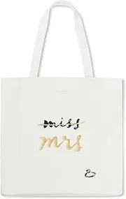 [Kate Spade New York] Cute Canvas Tote Bag for Women, Canvas Beach Bag, Bridal Book Tote with Pocket, Miss to Mrs…, Cream, Small