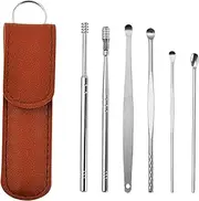 6 Pcs Ear Pick Earwax Removal Kit, Ear Cleansing Tool Set, Innovative Spring Ear Wax Cleaner Tool Set, 360° Spiral Design Ear Curette Ear Wax Remover Tool with Storage Box for Family & Adults (Brown)