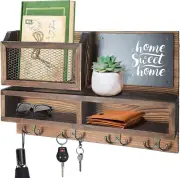 Wall-Mounted Key Holder and Mail Organizer with 4 Double Hooks and Chalkboard