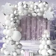 125Pcs Silver And White Snow Balloon Arch Set Suitable For Indoor And Outdoor Decoration Such As Winter Events Birthdays