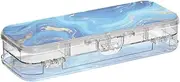 Blue and Gold Marble Texture Plastic Pencil Box Clear Double Layer Pencil Containers For Stationery With Snap And Lid